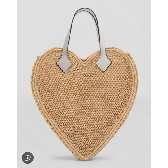 Poolside Women’s Tote Large Beige Raffia Leather Heart Shoulder Crossbody Bag - Picture 1 of 8
